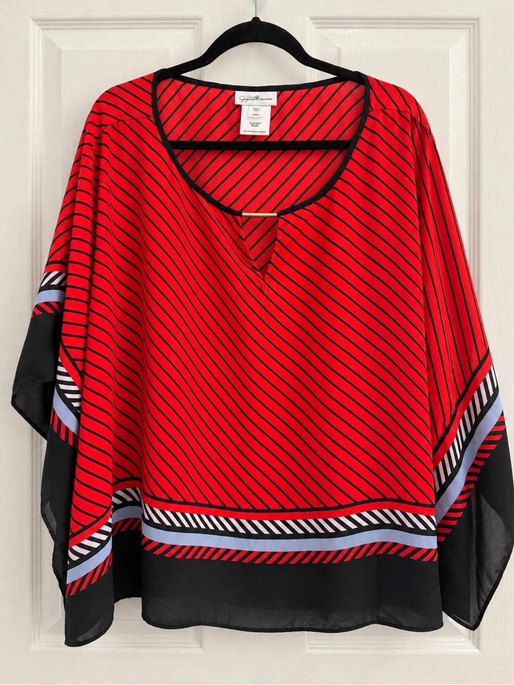 Jaclyn Smith Red and Black Striped Tunic with Gold Accent